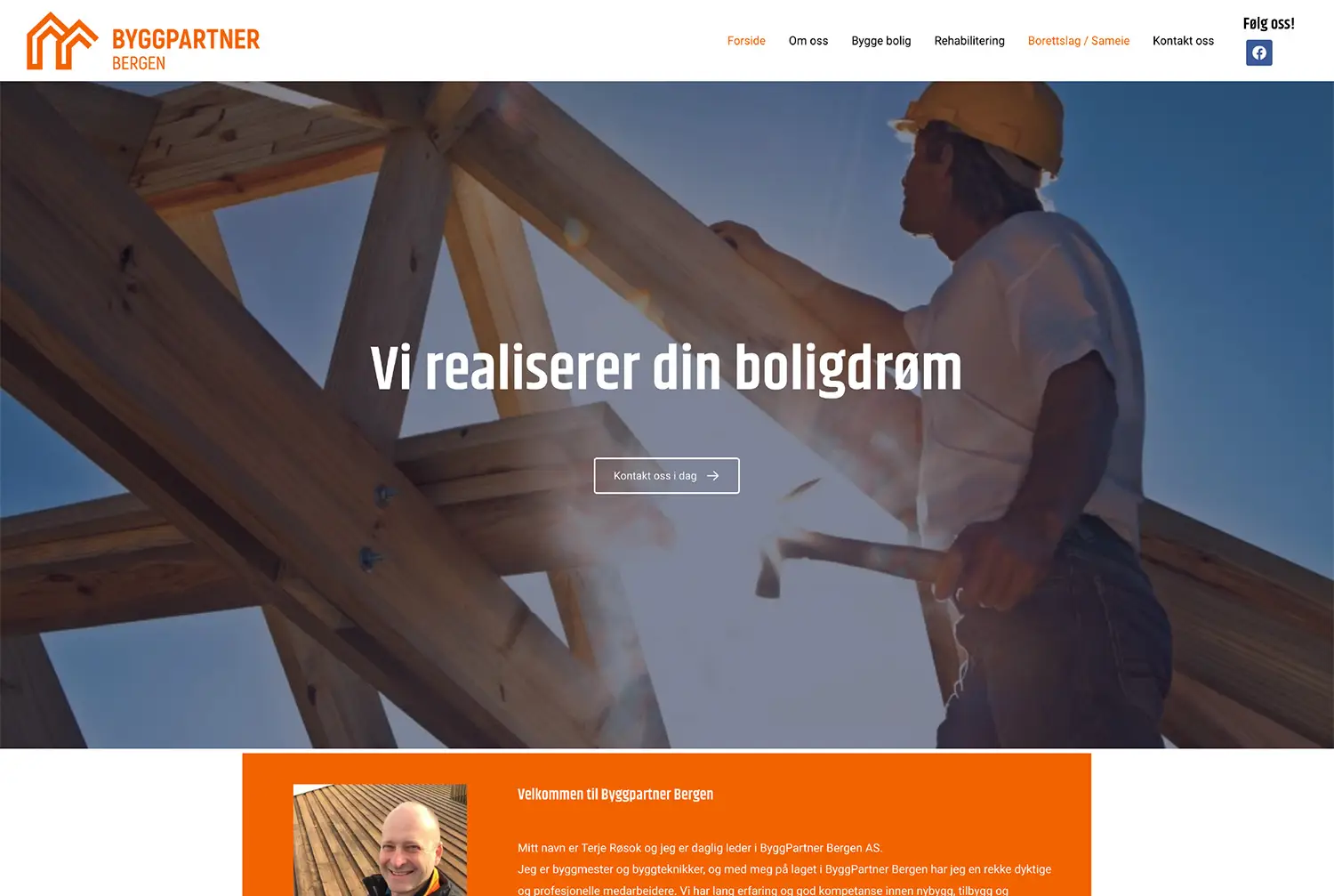 skjermdump av Byggpartner Bergens gamle nettside slik den så ut før oppdatering