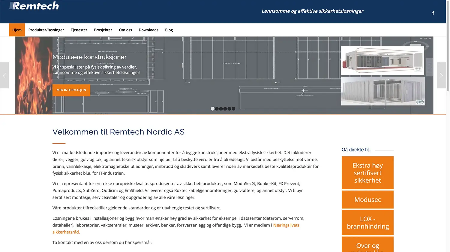 Skjermdump av hvordan nettsiden til Remtech Nordic AS så ut før den fikk en renovering