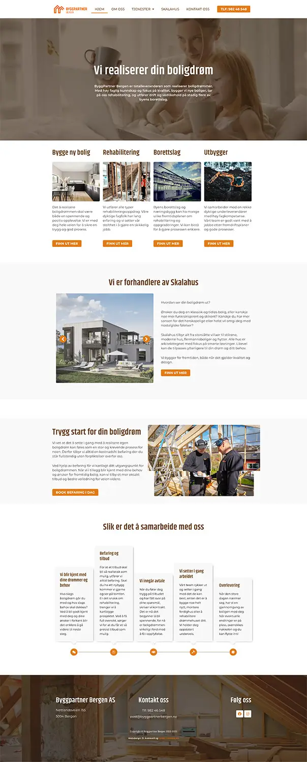 Skjermdump som viser hvordan nettsiden til Byggpartner Bergen ser ut etter renovering